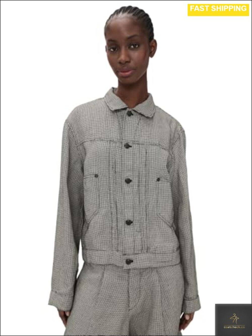 Women's Relaxed Pleated Trucker Jacket Linen Paper Blend Button Front
